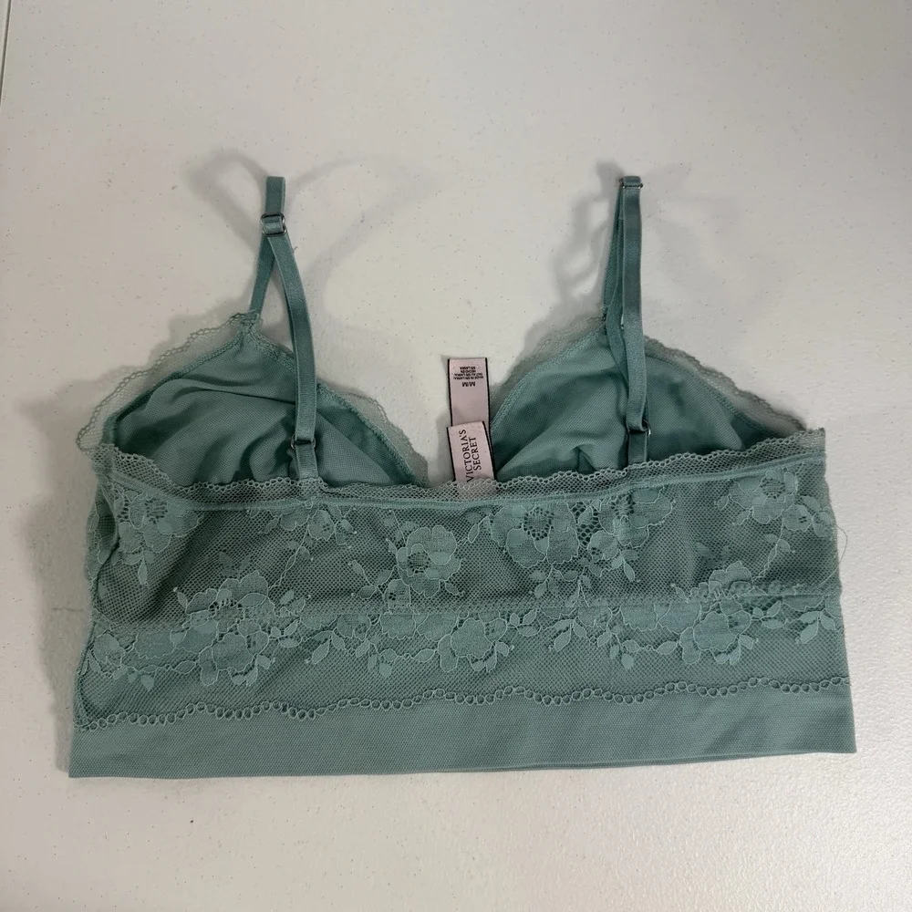 Victoria's‎ Secret M Medium Bralette Bra Light Blue Floral Lace Sheer Mesh Sexy